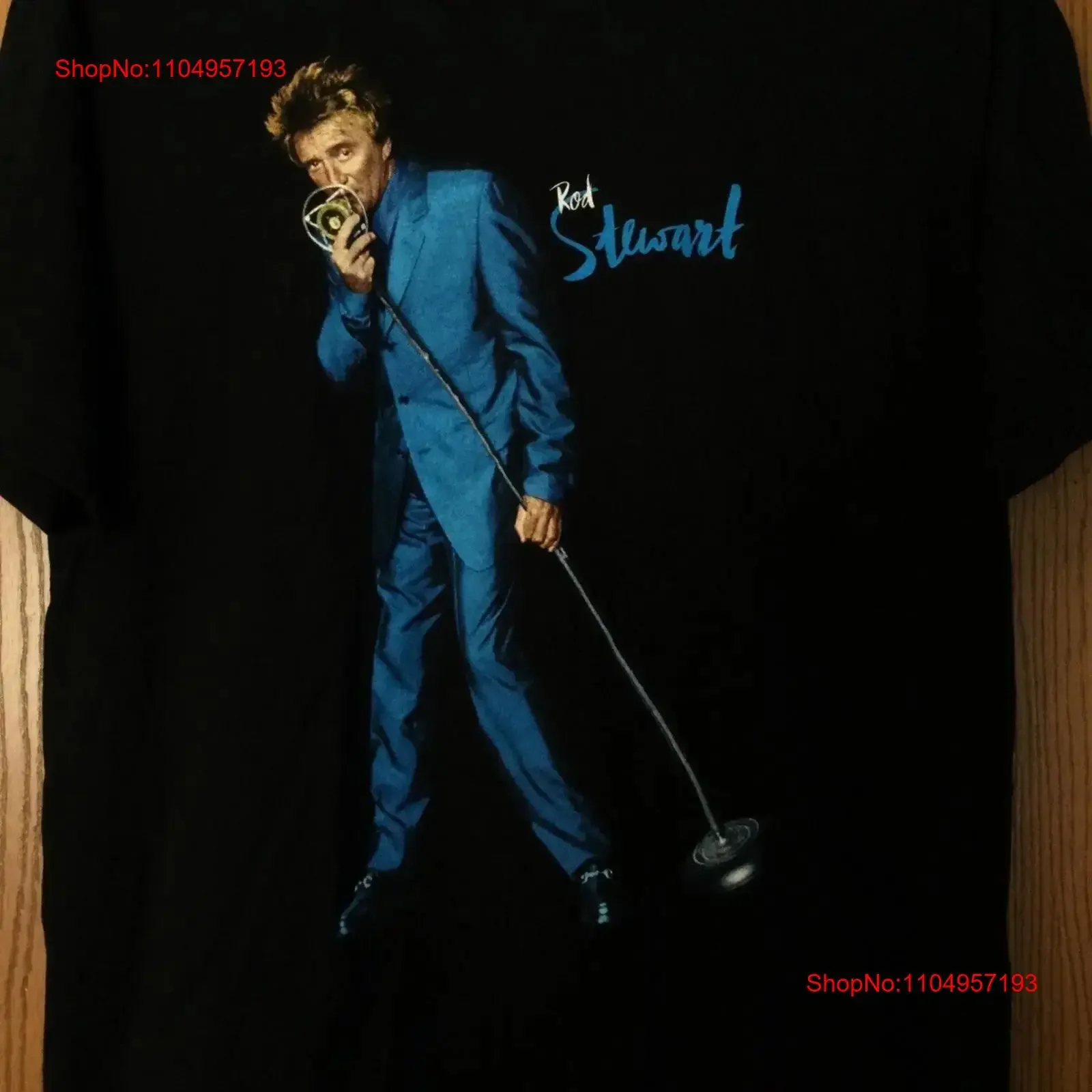 

Rod Stewart All Night Носить синий костюм Черная футболка XL винтажная стираная уличная одежда Растянутая мягкая графика Универсальная удобная