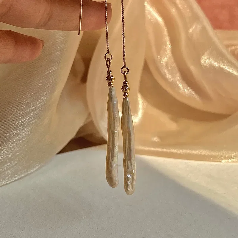 Minar Classic Freshwater Pearl Long Tassel Earring for Women Irregular Toothpick Pearls Statement Drop Earrings Wedding Jewelry