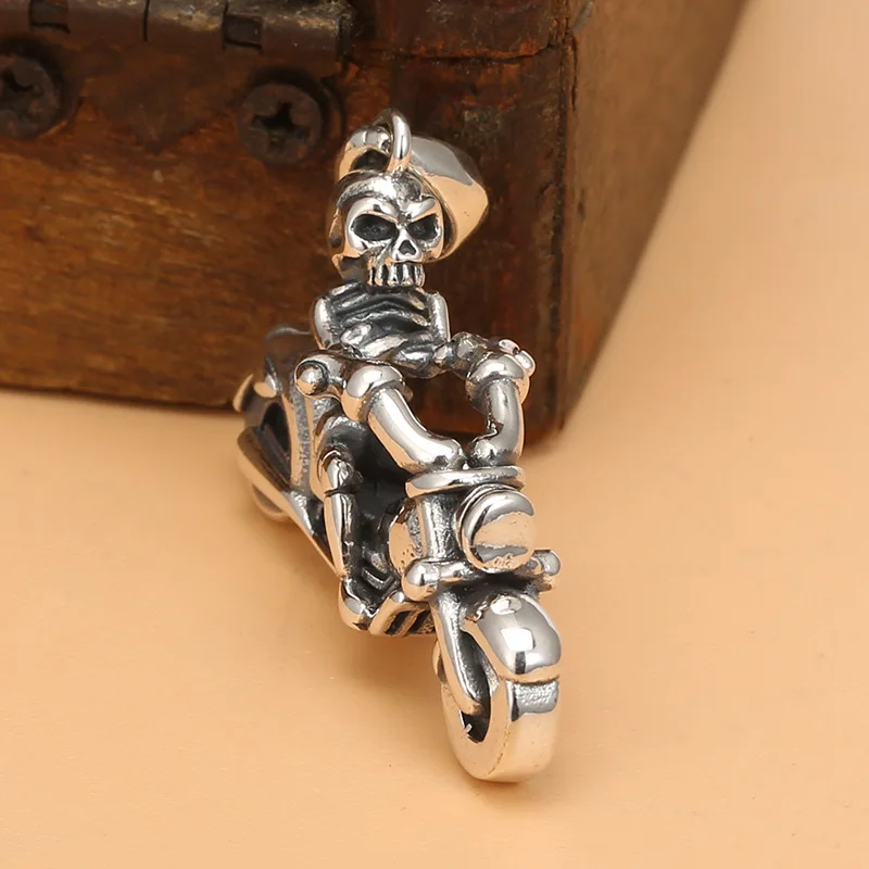 s925 sterling silver skull pendant vintage punk style pendant men and women creativity motorcycle personality niello jewelry