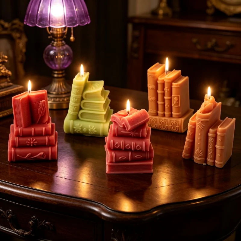 3D Relief Book Silicone Candle Mould DIY Literary Style Plaster Epoxy Resin Casting Mould Bookshelf Ornament Study Decors Making