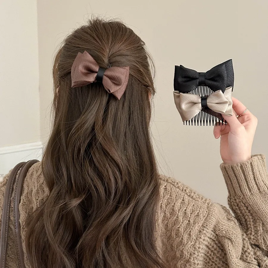 

Vintage Bow Hair Comb Half Up Fall Winter Korean Elegant Back Head Hair Clip for Women Premium High Quality Versatile Daily