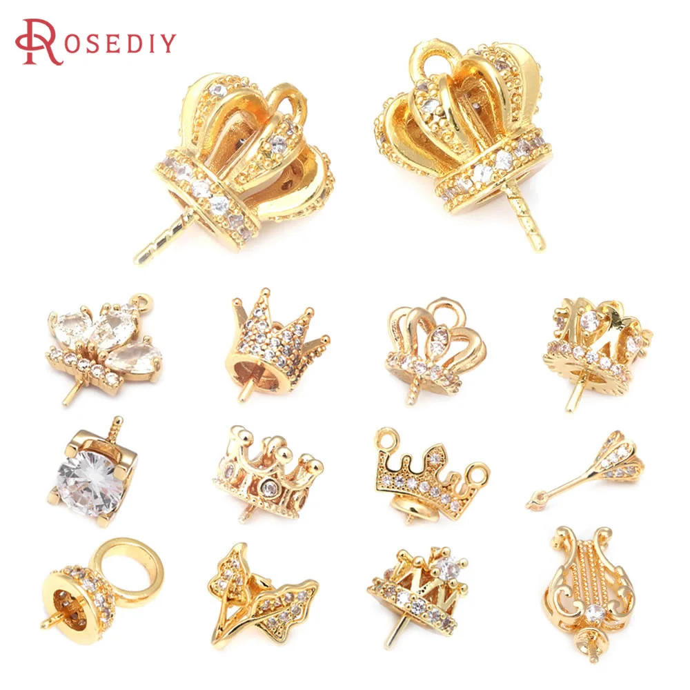 High Quality 18K Gold Color Brass and Zircon Can Fit Half Hole Beads Charms Pendants Jewelry Making Findings Accessories