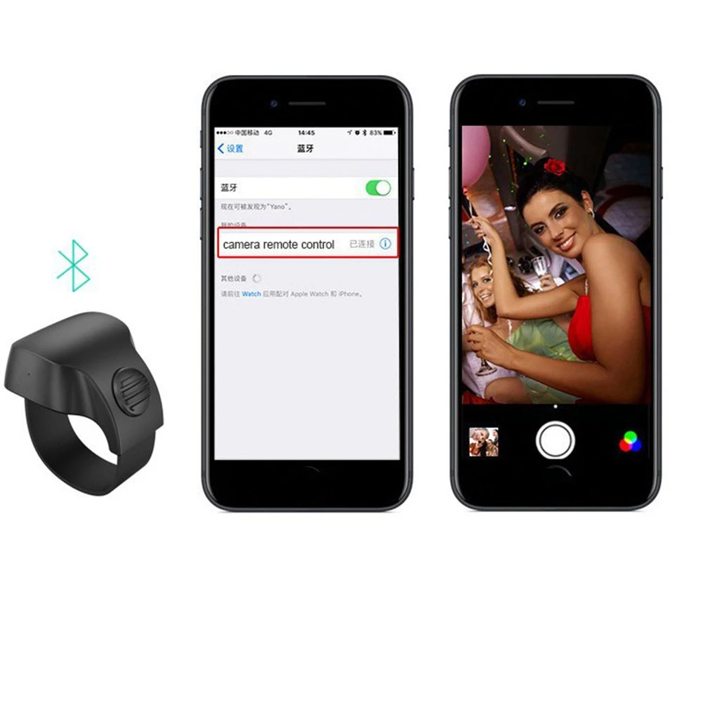 Anillo de Control remoto inalámbrico para teléfono, obturador de Selfie portátil, MiNi Bluetooth 5,1, anillo de Control remoto inteligente, negro