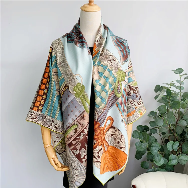 Japanese Vintage Scarfs For Ladies Thick Silk Wool Scarf 140 Hand Rolled Winter Scarves Woman Cape Blanket Wool Shawl