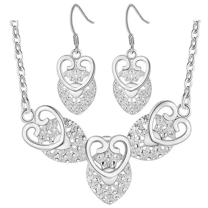 Juego de Joyería de Plata de Ley 925 con Colgante de Corazón y Aretes para Mujer, Accesorios de Moda para Fiestas y Bodas, Regalos