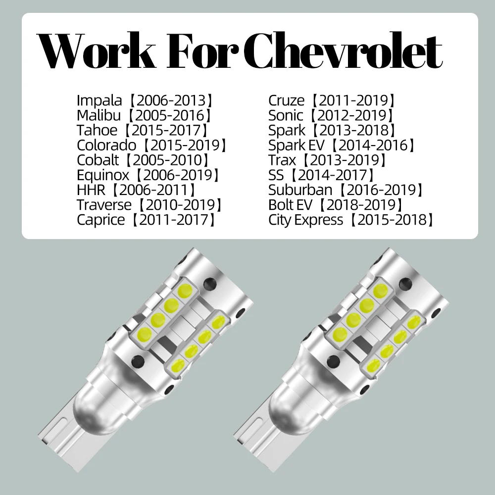 2pcs LED Reverse Light Lamp W16W T15 For Chevrolet Impala Malibu Tahoe Colorado Equinox Traverse Cruze Sonic Trax Spark Caprice