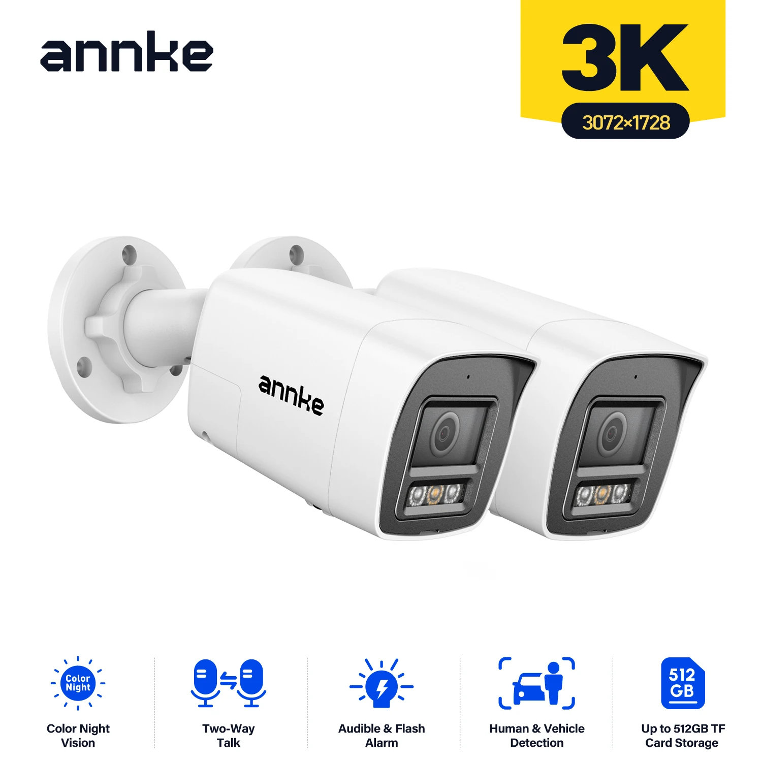 ANNKE 3K, telecamera IP da esterno con risoluzione 5MP, visione notturna a colori e a infrarossi, obiettivo grandangolare da 2,8 mm, alimentazione PoE, audio bidirezionale, compressione video H.265+,