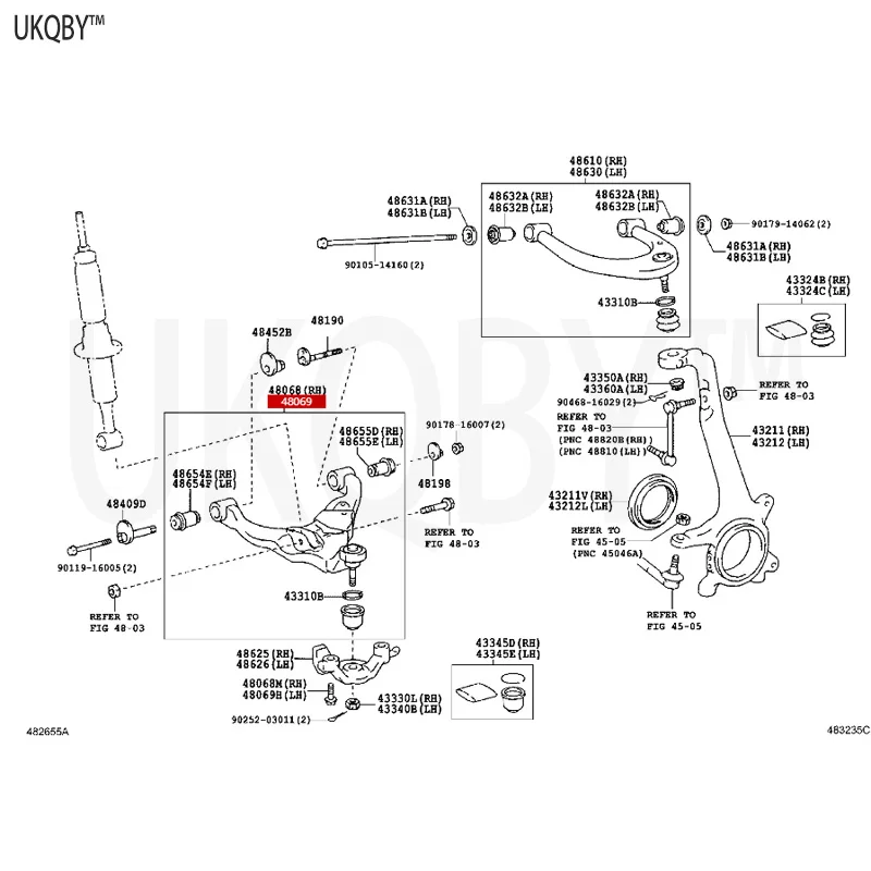 Gu an gq i To yo ta F J Cr uz e  2007-2022 4806860040 Right Front Suspension No.1 Lower Arm Subassembly