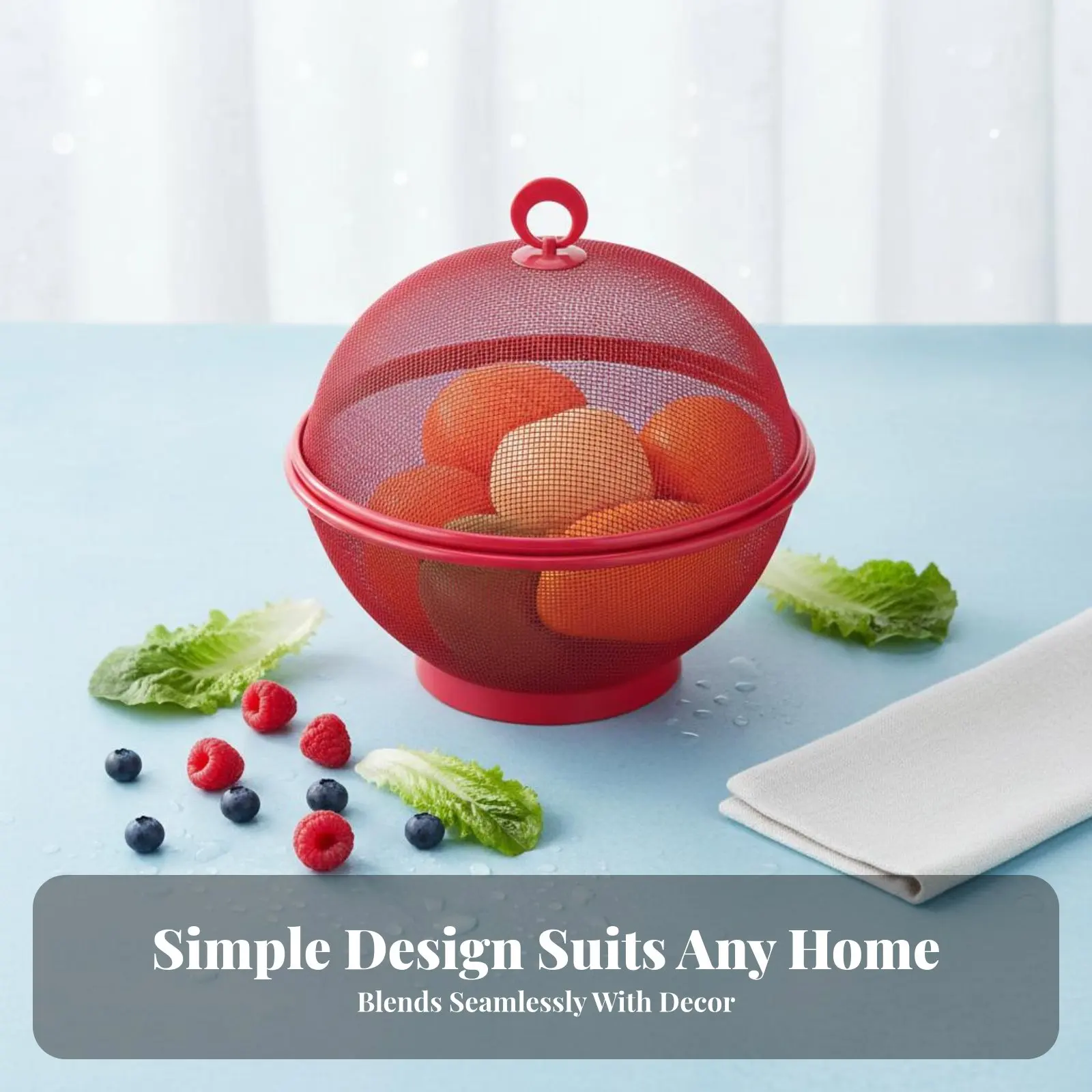 

Mesh Fruit Basket with Lid Versatile Food Cover Basket Vegetable Storage Bowl Easy to Clean Kitchenware Stylish Design