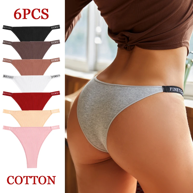 6-teiliges Set Baumwoll-Stretch-Gürtel Brasilianische Slips Damen Niedriggeschnittene Atmungsaktive Bikini-Unterwäsche Sexy Schriftzug Komfort-Unterhosen Neu