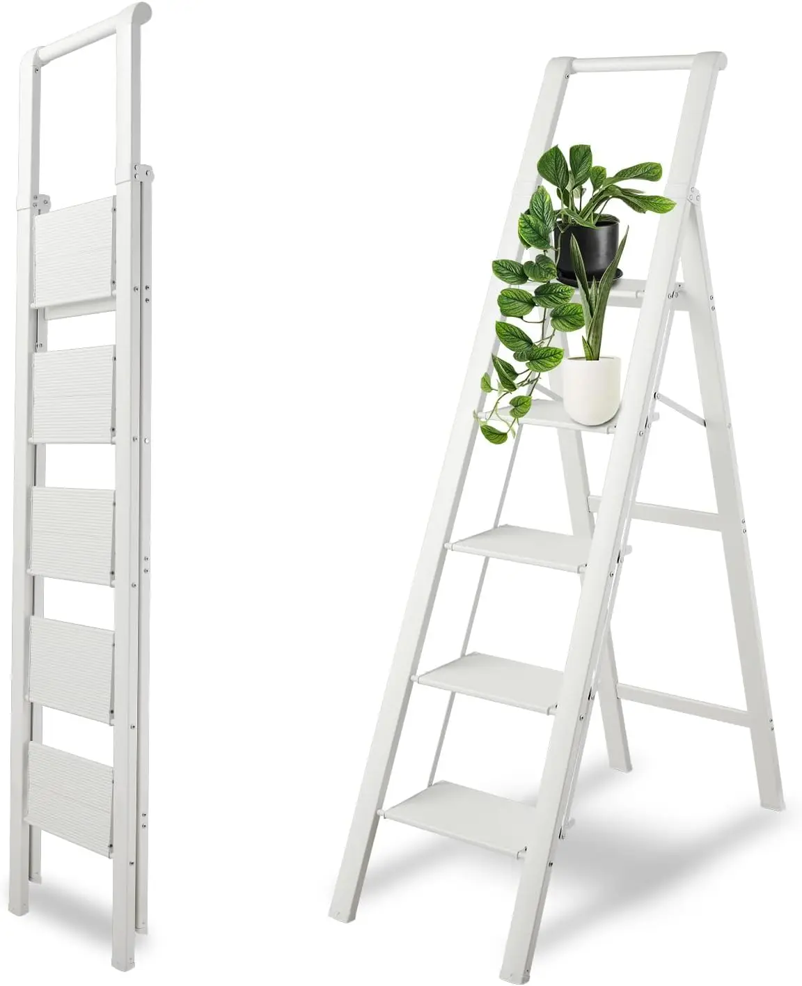 5 Step Ladder, Lightweight Folding Step Stool for Home, 330 Lbs Capacity for Adults, Portable Sturdy Step Ladder with Non