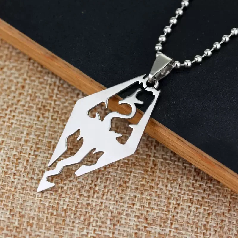 Unisex-Drachen-Halskette aus Edelstahl von Skyrim, Choker-Anhänger, Pulloverkette, Schmuck, Geschenk für Männer und Frauen