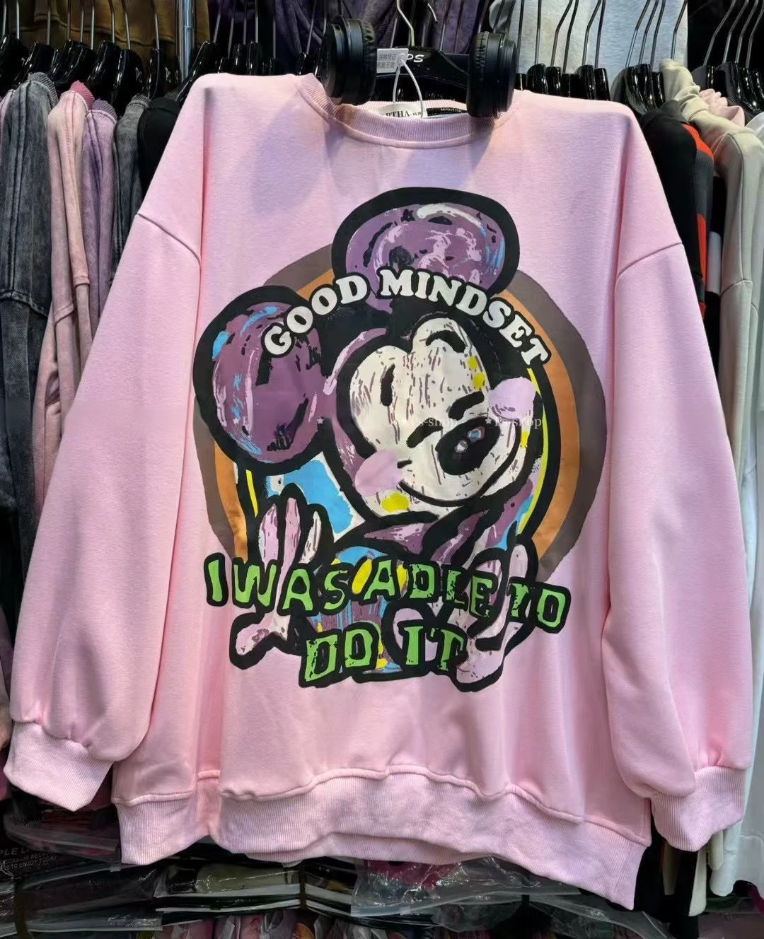 Felpa con cappuccio ampia stampata con cartoni animati di Topolino casual alla moda europea e americana con versatile maglietta in pile