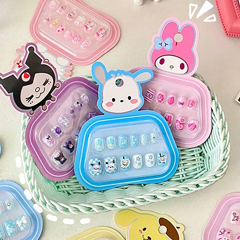 Sanrio Hello Kitty Kids Nail Sticker Cute Children Self Adhesive Nail Patch Kuromi Cinnamoroll Accessories Cartoon Girl Toy Gift