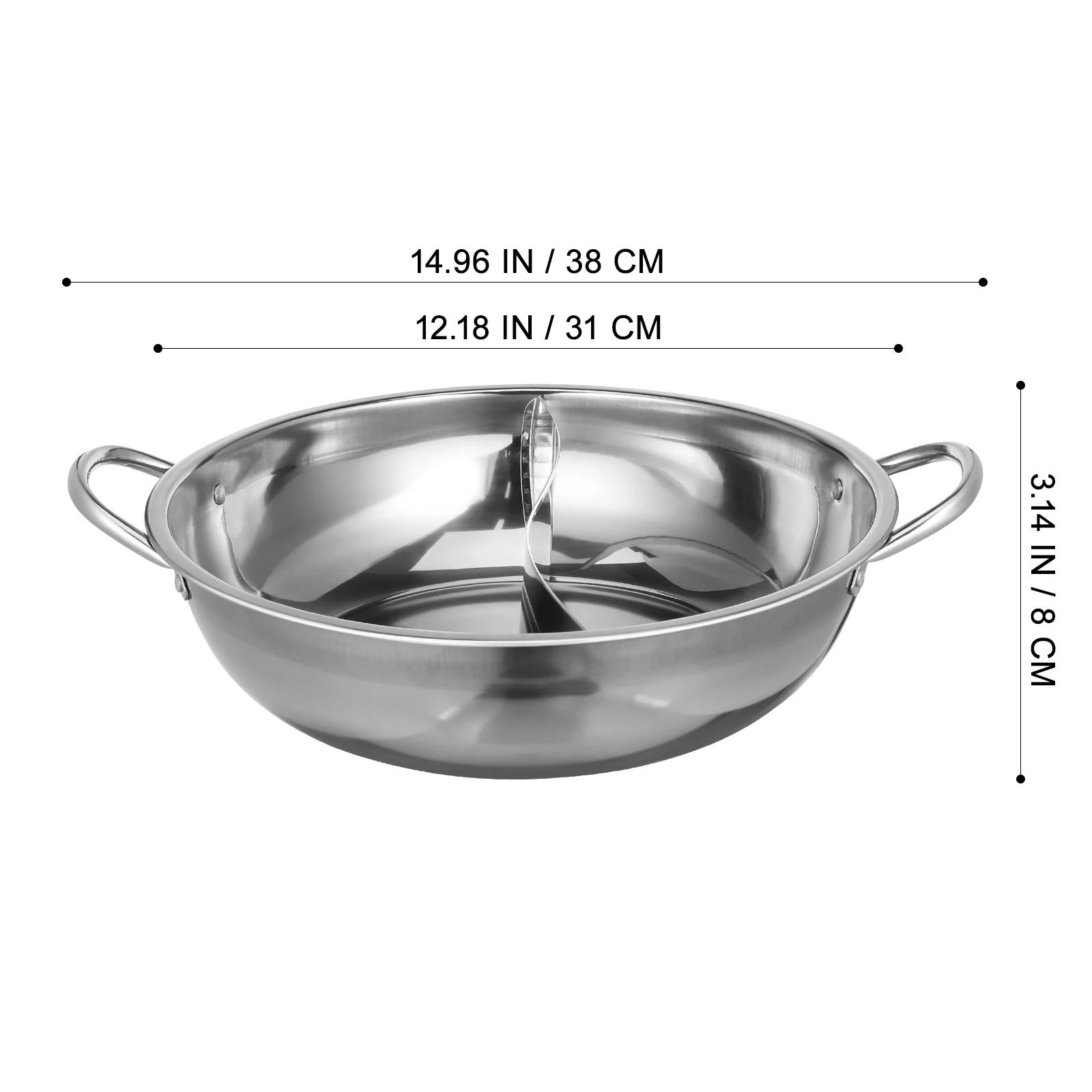 

Stainless SteelPot 32cm Hot Pot Divider Pan Reusable Kitchen Stock Pot Practical Double Handle Easy Clean Cookware