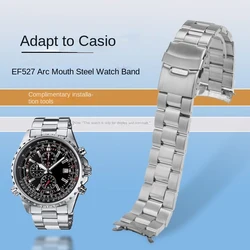 For Casio EF527 EF-527 solid stainless steel arc mouth Curved End watch chain metal double safety buckle steel bracelet men 22mm
