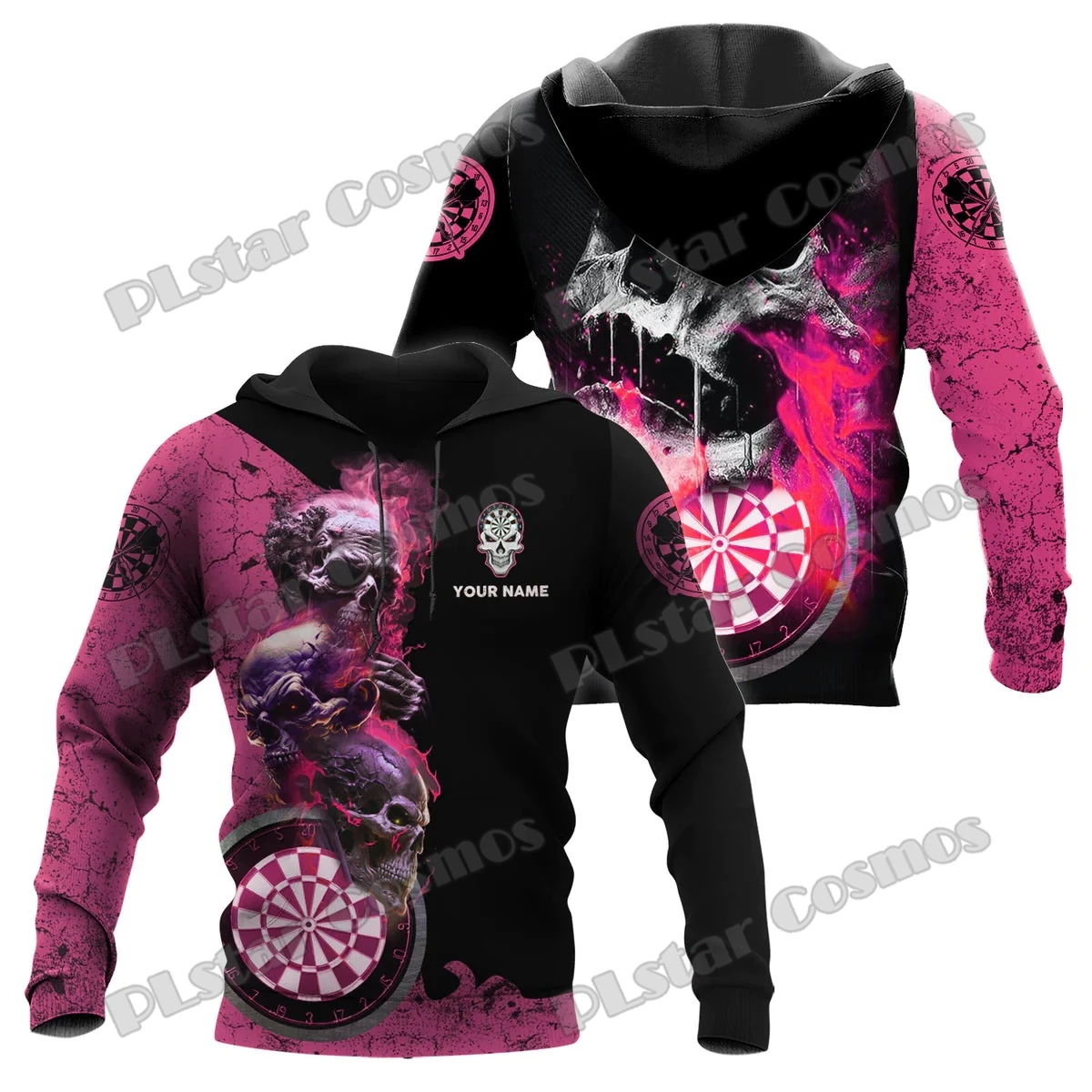 Personalized Name Multi Color Darts Skull 3D All Over Printed Men's Hoodie Autumn Street Unisex Casual Hooded Pullover HW70
