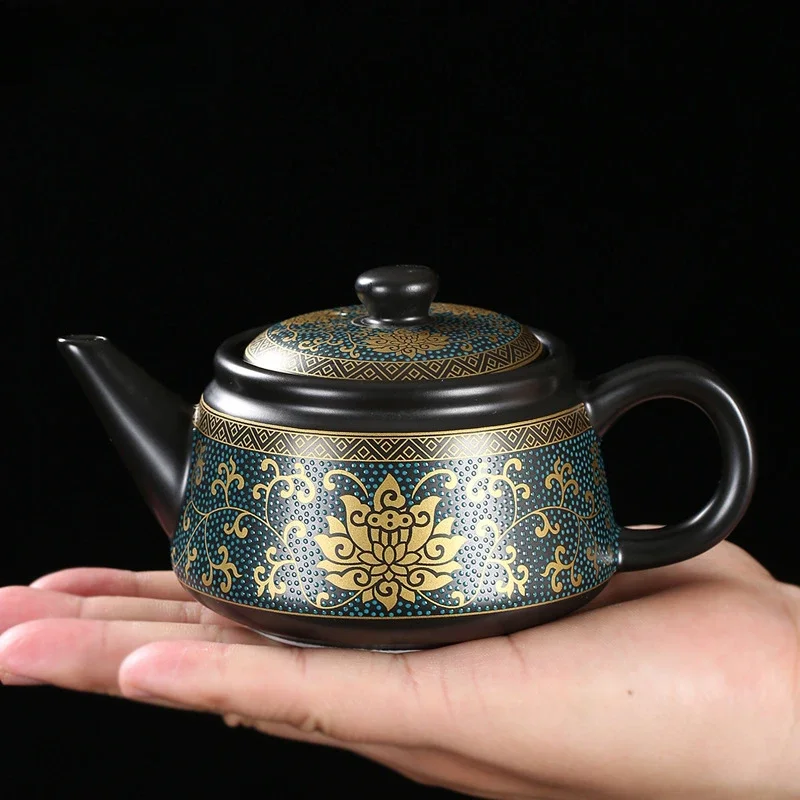 Jingdezhen Vintage black ceramics Tea pot Chinese tea set customization porcelain teapot Oolong tea Handmade kettle 240ml