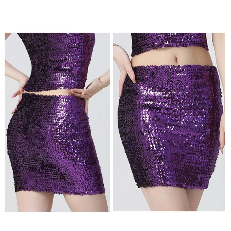 Women\'s Sequin Slim Fit Skirt Sparkle High Waist Stretchy Bodycon Mini Skirts Party Prom Nightclub Carnival Apparel