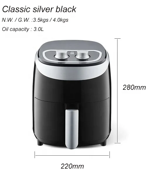 Automatic 3.5L 1200w Premium Stainless Steel Manual Control air fryer