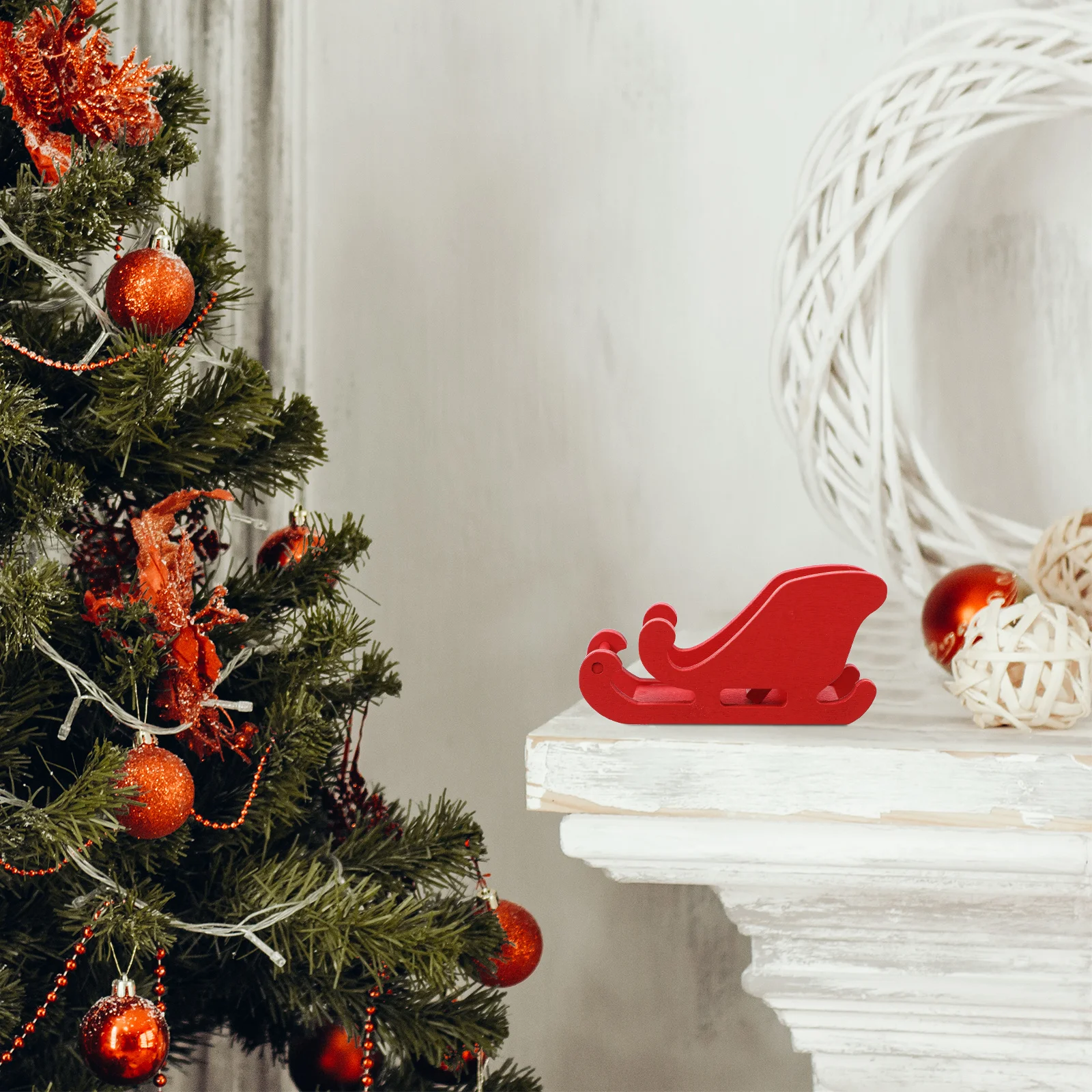 

Christmas Sleigh Mini Sled Ornament Wooden Tabletop Decoration DIY Craft for Holiday Home Tree Display