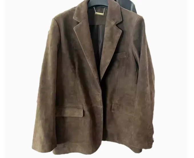 Women Autumn and Winter New Genuine Cow Leather Jacket Retro Suede Cowhide Suit