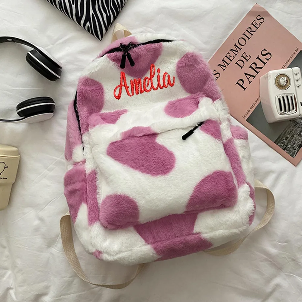 Bestickt Komfortable Plüsch Rucksack Winter Rucksack Custom Name Einzigartige Studenten Schul Gestickte Name Gefleckt Niedlich Tasche