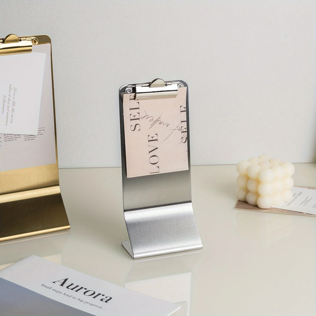 Minimalist Stainless Steel Vertical Menu Clip Paper Holder Gold Silver Easy Clean for Coffee Bar Table Banquet  Display Board