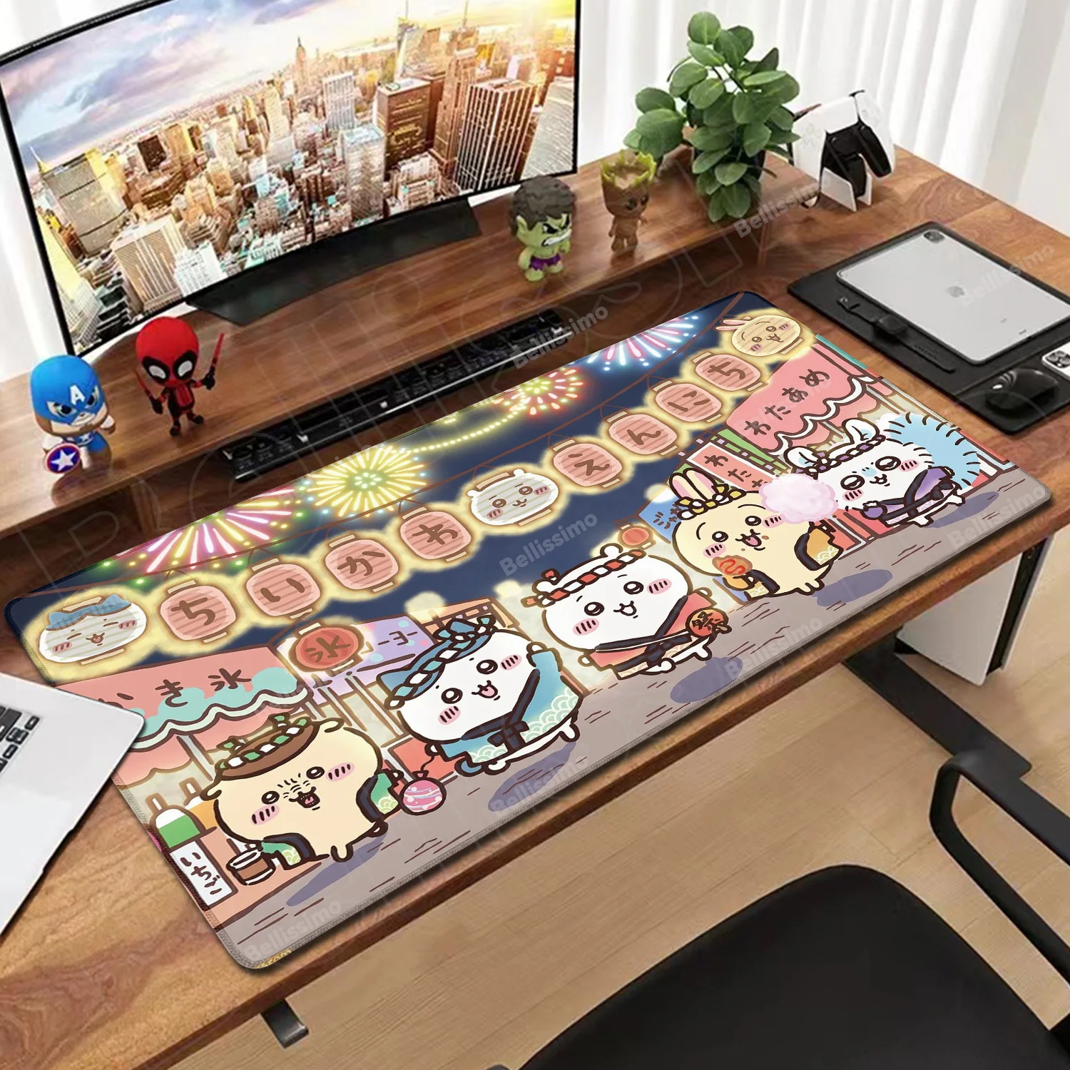 

Chiikawa Mouse Pad 900 × 400 Over Edge Gamer Cabinet Rubber Table Pads Computer Non-slip Gaming Pc Accessories Cute Desk Mat