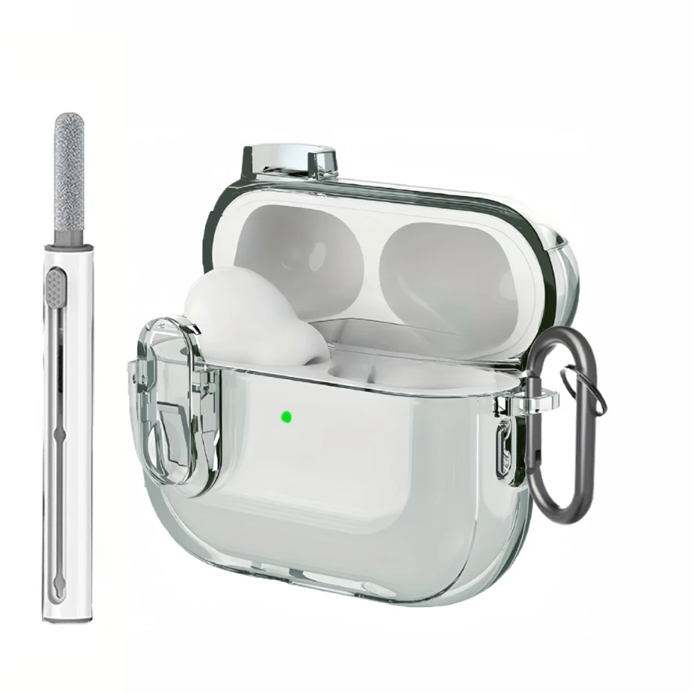 Capa para airpods pro 2 capas translúcidas com conjuntos de limpeza capas de fone de ouvido sem fio capa protetora de silicone com ganchos