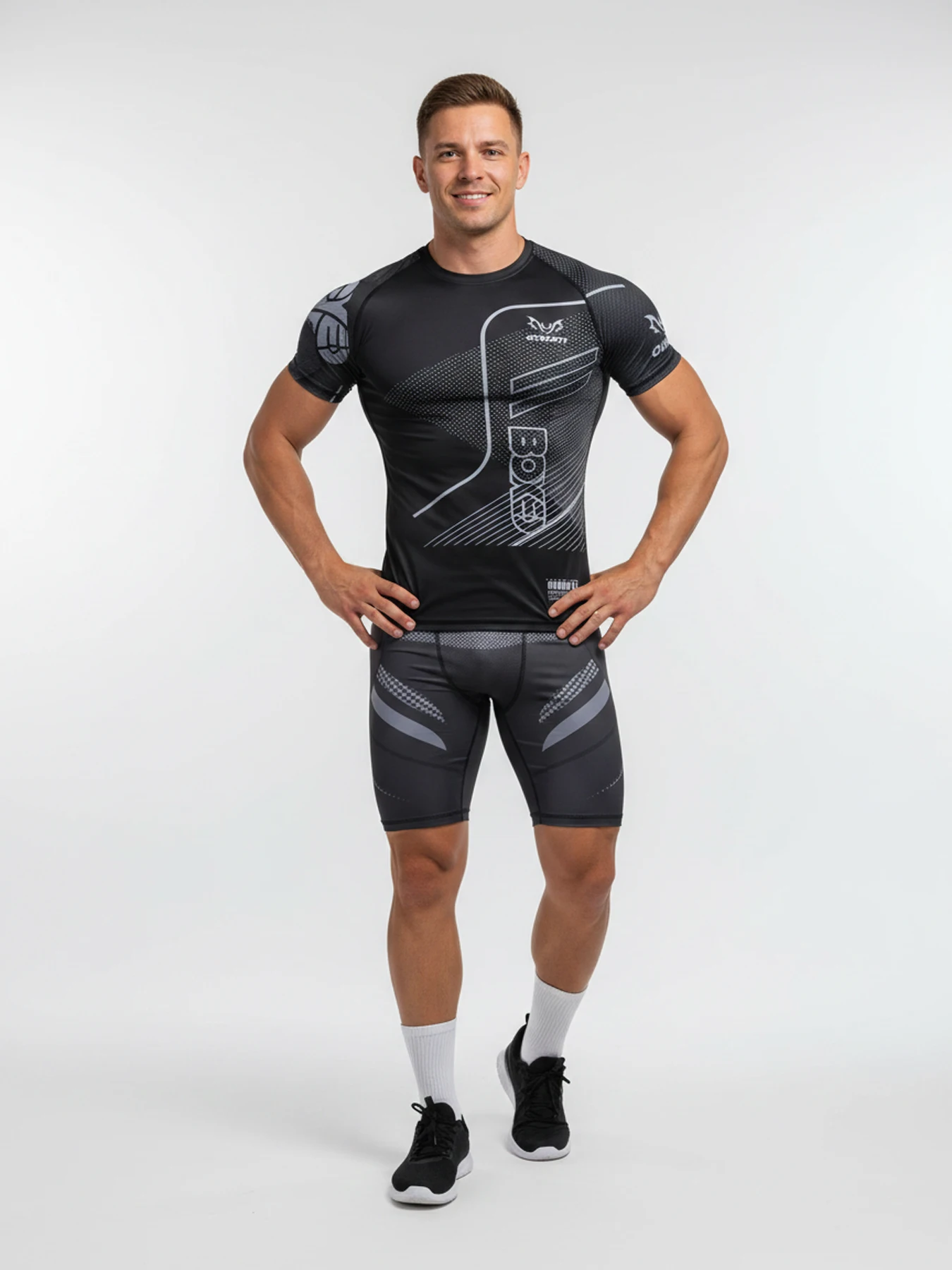 Men's High-Elasticity Fitness Sport Suit Quick-Dry Breathable Boxing Set T-Shirt + Pants Anti-Wear Compression Martial Arts Gear