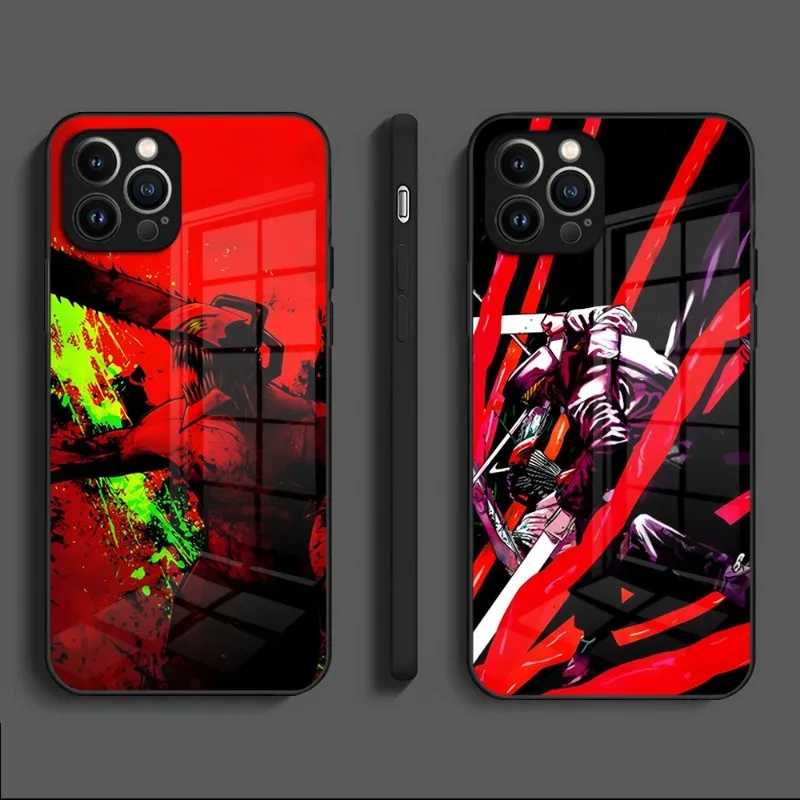 

Anime Chainsaw Man Phone Case Tempered Glass For IPhone 13 Mini 12 Pro 11 14 Max X XR XS Max 8 7 6s Plus SE 2020 Back Cover