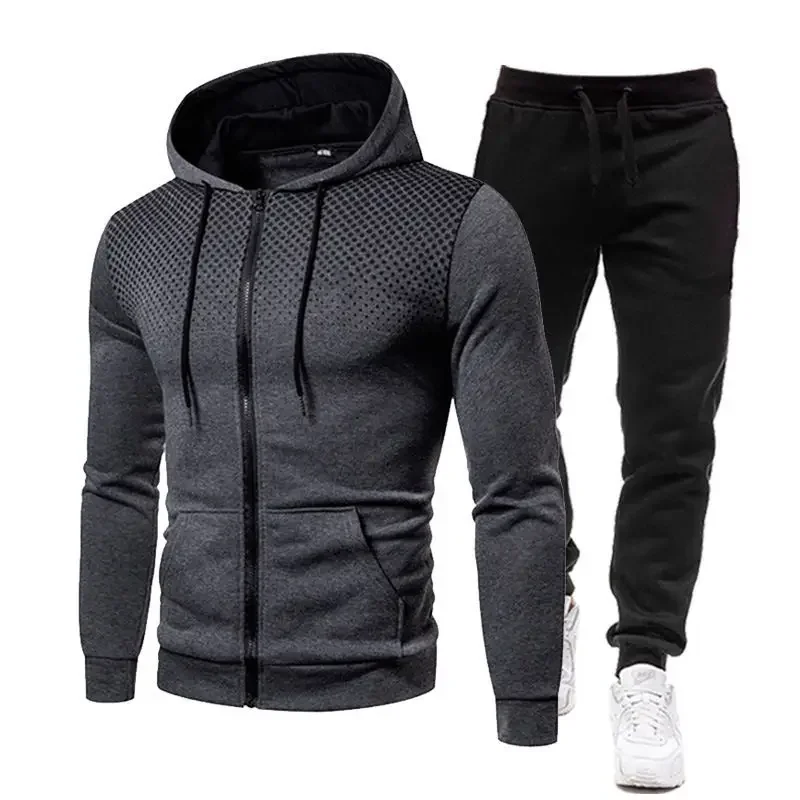 Export Polka Dot Print Hoodie Zip-Up Tracksuit Set Spring Autumn