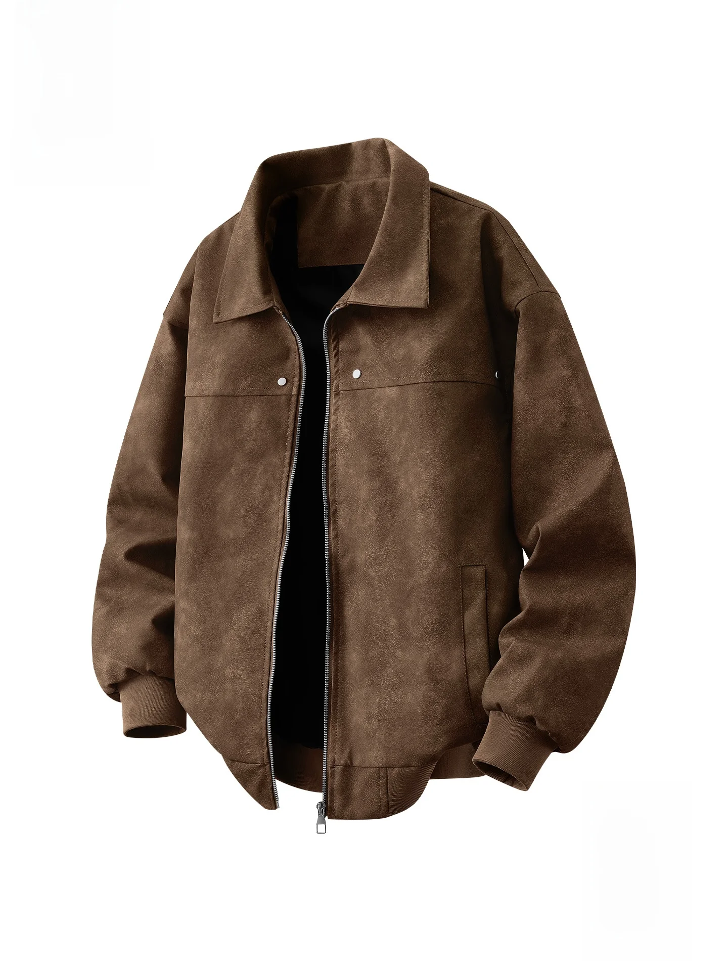 

Men's Retro American Barn Sle Suede Jaet Autumn Collar Stand up PU Leather Coat Faion Urban Loose Fit Long S...