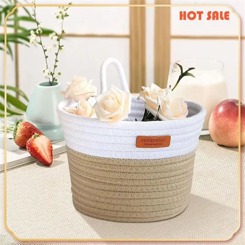 

ABFA Wall Hanging Basket Storage, Cotton Rope Woven Small Hanging Baskets With Handle Boho Home Decor Plant Basket (2 Pack) Dura