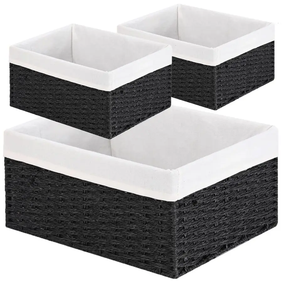 

Basket, 3Pack Woven Paper Rope Wicker Baskets for with Handles, 15 Inches Large Cube Bins Woven