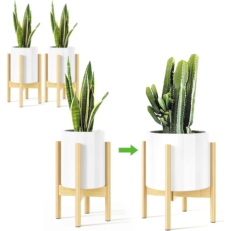 

2 Pack 14.5 Inch Tall Plant Stand for Indoor Adjustable Width Bamboo Plant Stand for 8 9 10 11 12 Inches Pot Single Tie