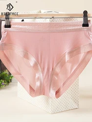 Birdtree Women Lace Panties, 100% Real Silk Comfortable Healthy Everyday Wear, Pink White Mid-Waist Package Lace Briefs U34705C