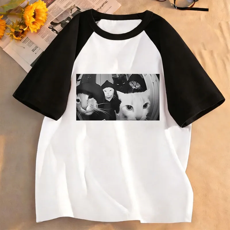 Fun Streetwear Cat Print T Shirts Hip Hop Design Cat Kids Children's T-shirt Boys Girls Summer Spring Casual Top Tee