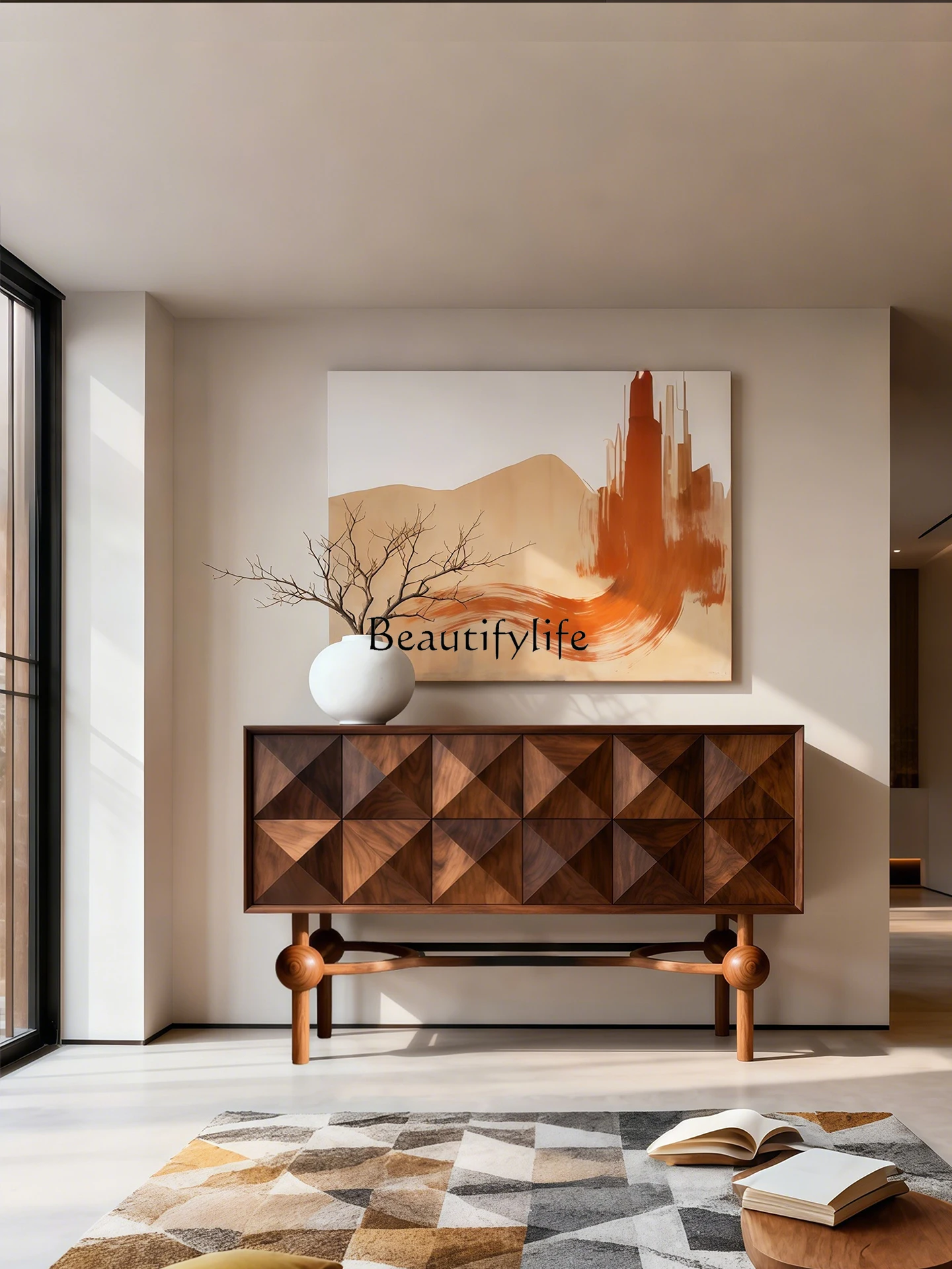 

Solid wood porch cabinet is opposite the door when entering the door, antique living room, retro and high-end furniture