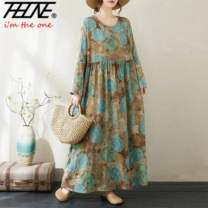 Autunno inverno stampa floreale abito bohémien abbigliamento donna coreano Vintage Vestidos Largos De Mujer Casual manica lunga abito allentato