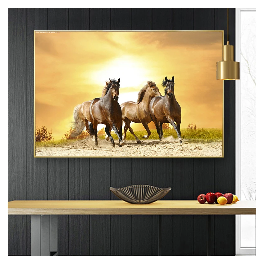 Landscape Painting on Canvas Wall Art Picture Print and Poster Modern Home Decoration Unframed European Running Horses Animal