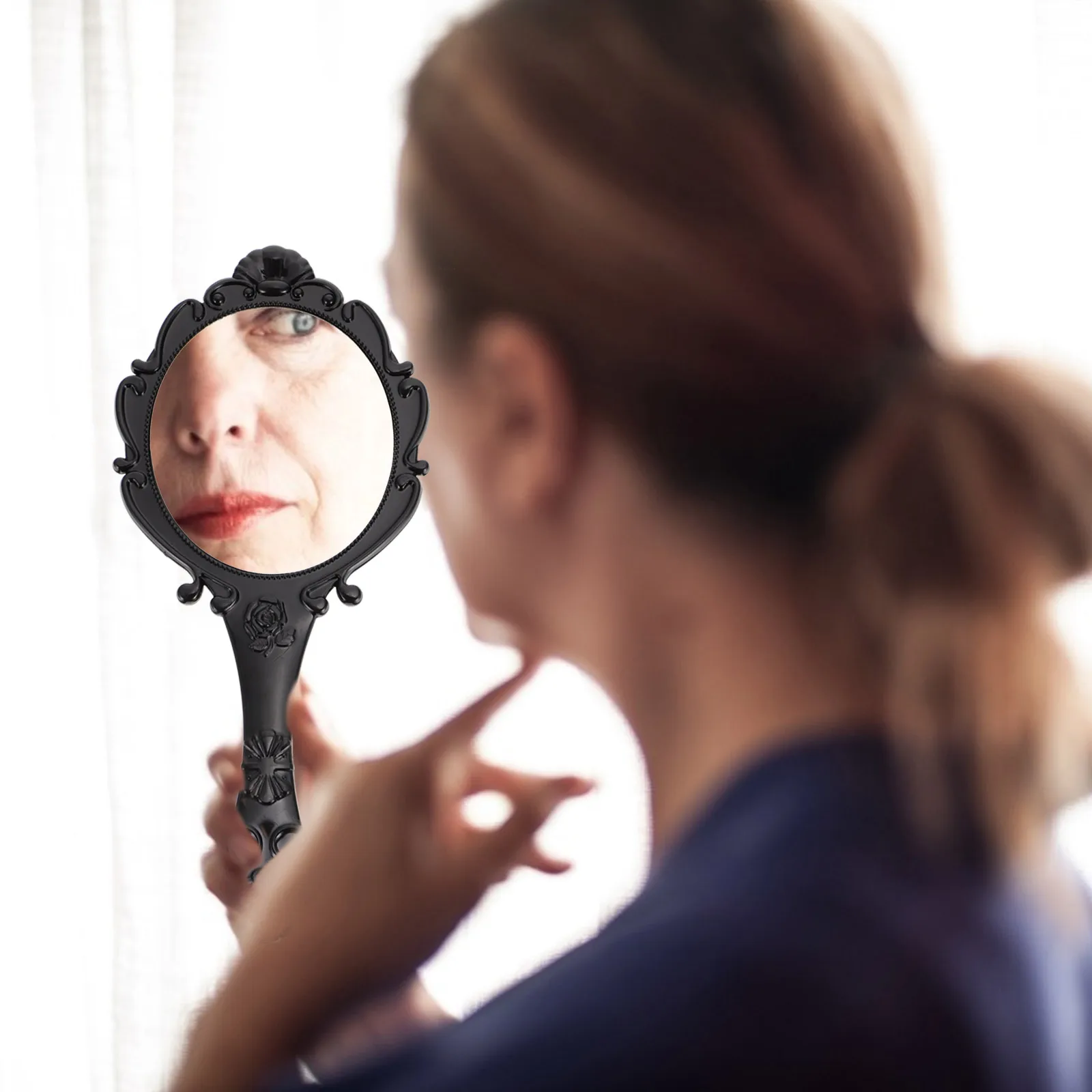 2 قطعة مرآة ماكياج ريترو خمر نمط يده الزجاج للنساء الجمال السفر المحمولة المدمجة تصميم الحمام خلع الملابس الجدول #4