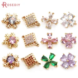 10PCS 18K Gold Color Brass and Zircon 3 Holes Flower Connect Bracelets Necklaces Spacer Beads High Quality Diy Jewelry Making