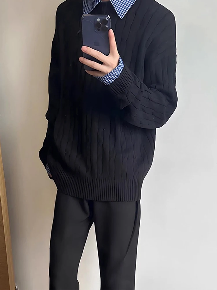 

Men's Knitted Ne Sweater Autumn Leisure Sle Soft Polyester Fiber Long Sve Button Closure Fake Two-Piece Design