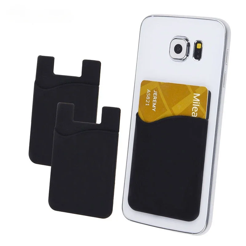 2pcs Mobile Phone Back Slot Card Holder Wallet Case Silicone Phone Pouch Mobile Phone Back Paste Sticker Bus/ ID Bank Card Paste