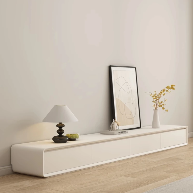 

TV cabinet coffee table combination modern simple living room household cream wind solid wood floor TV cabinet