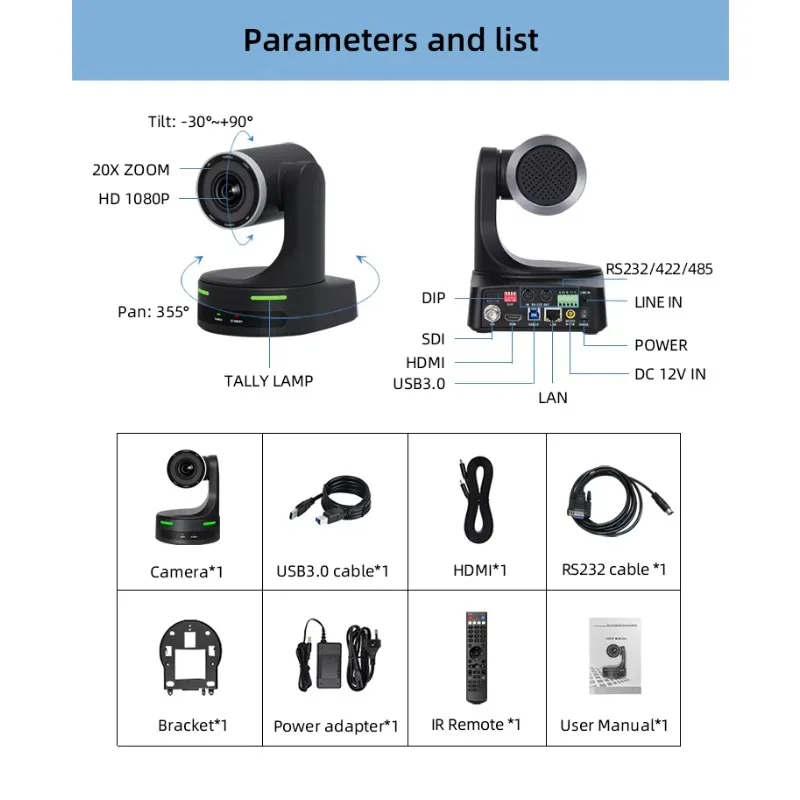 

Ultra HD 4K PTZ Camera with 20x Optical Zoom HDM1 Interface Perfect for Video Conference and Live Streaming