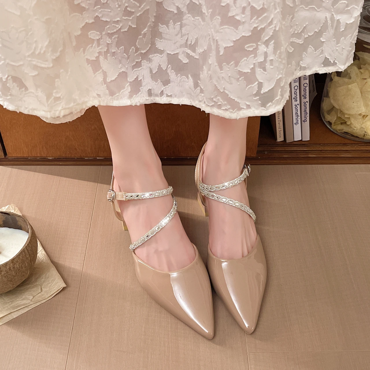 Silver Headwrap Sandals for Women 2026 New French Style Pointed Toe Backless Slim High Heels for Women - view 3
