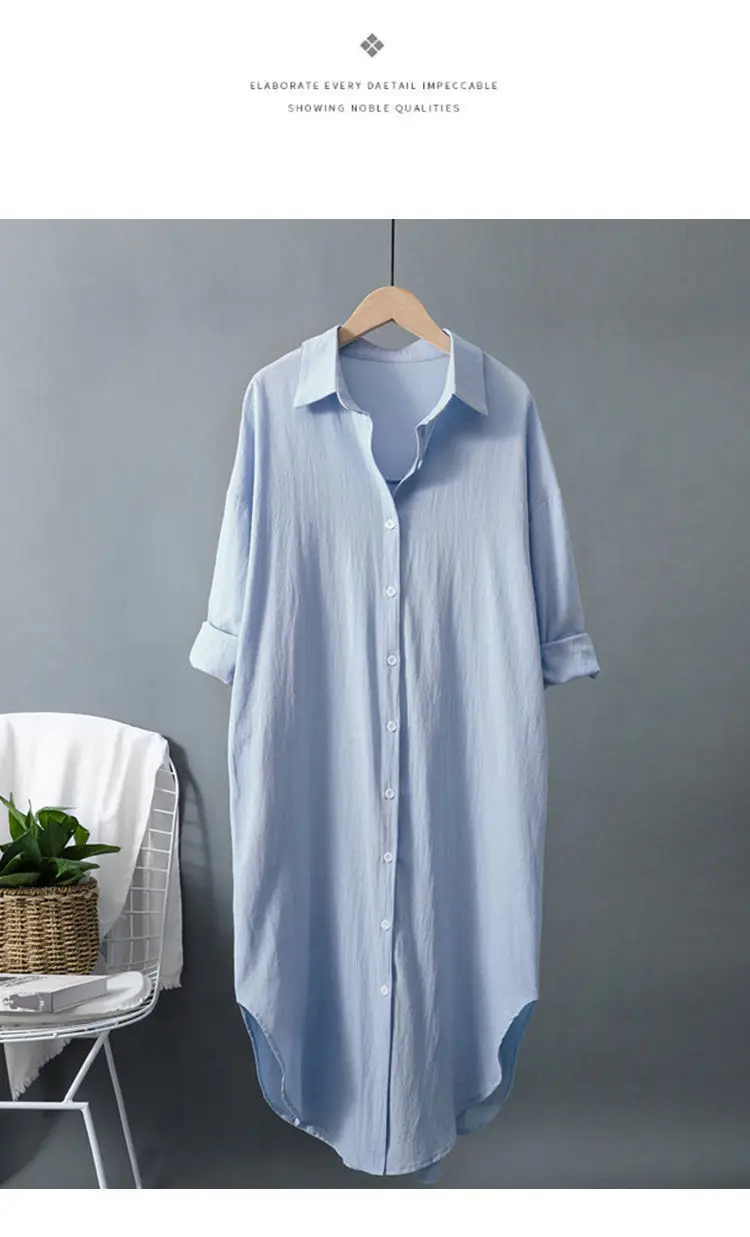 Ruoxi Long White Shirt Dress for Women Linen Cotton 2023 Spring Summer Casual Korean Clothing Vintage Oversized Midi Robe